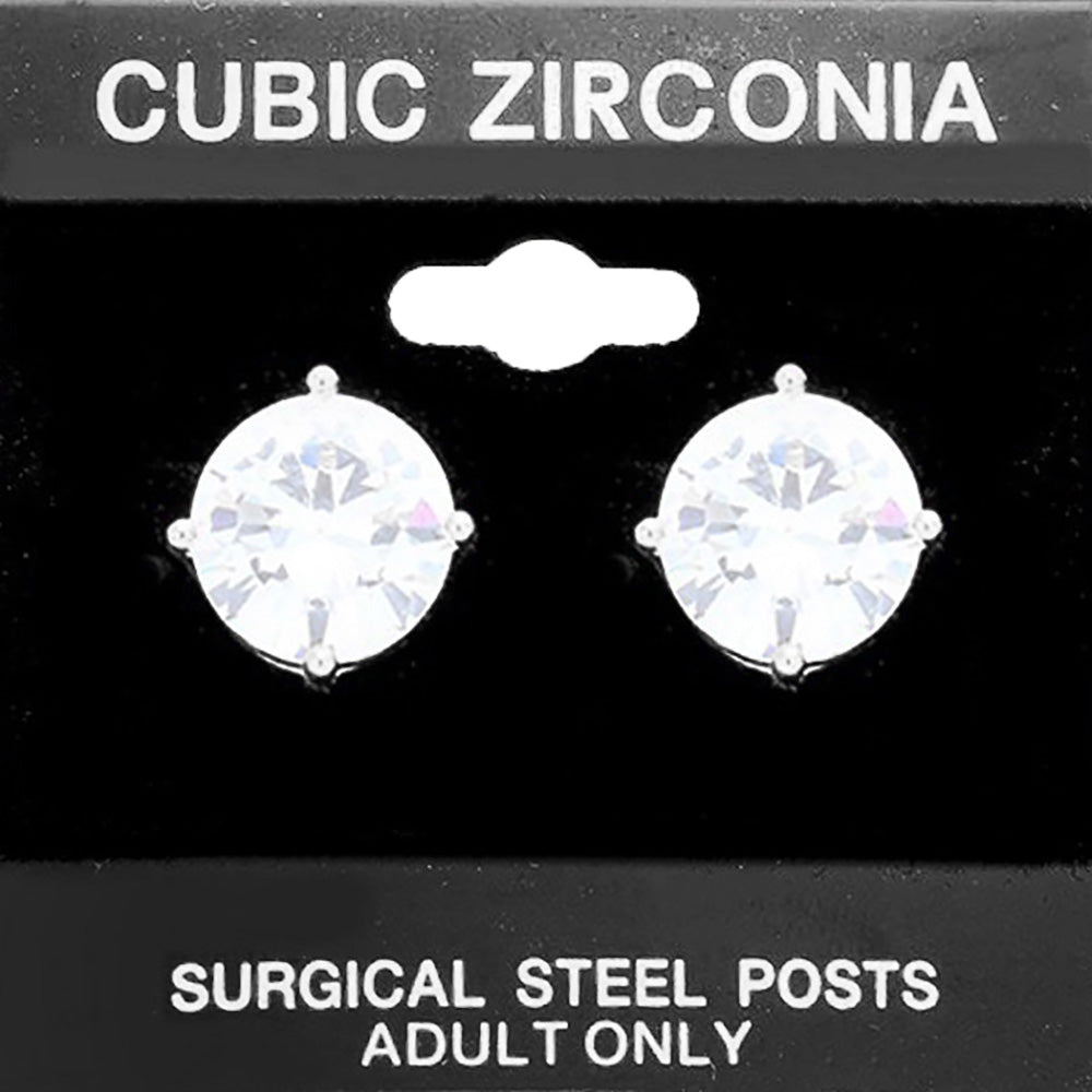 Silver 12mm Round CZ Stud Earrings