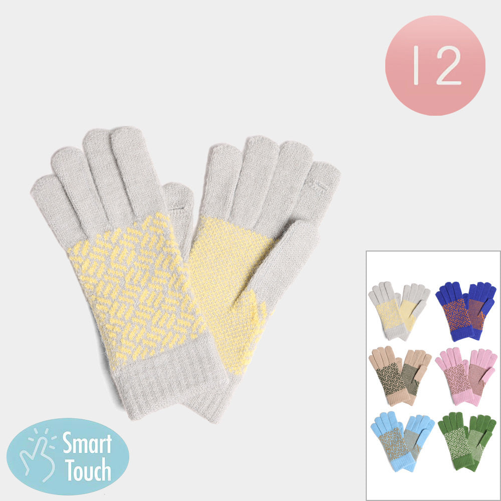 Assorted 12Pairs - Patterned Knit Touch Smart Winter Gloves