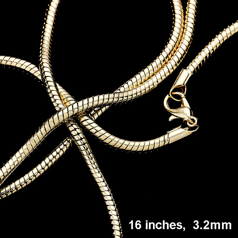 Gold 16 INCH, 3.2mm-Gold Plated Snake Chain Metal Necklace