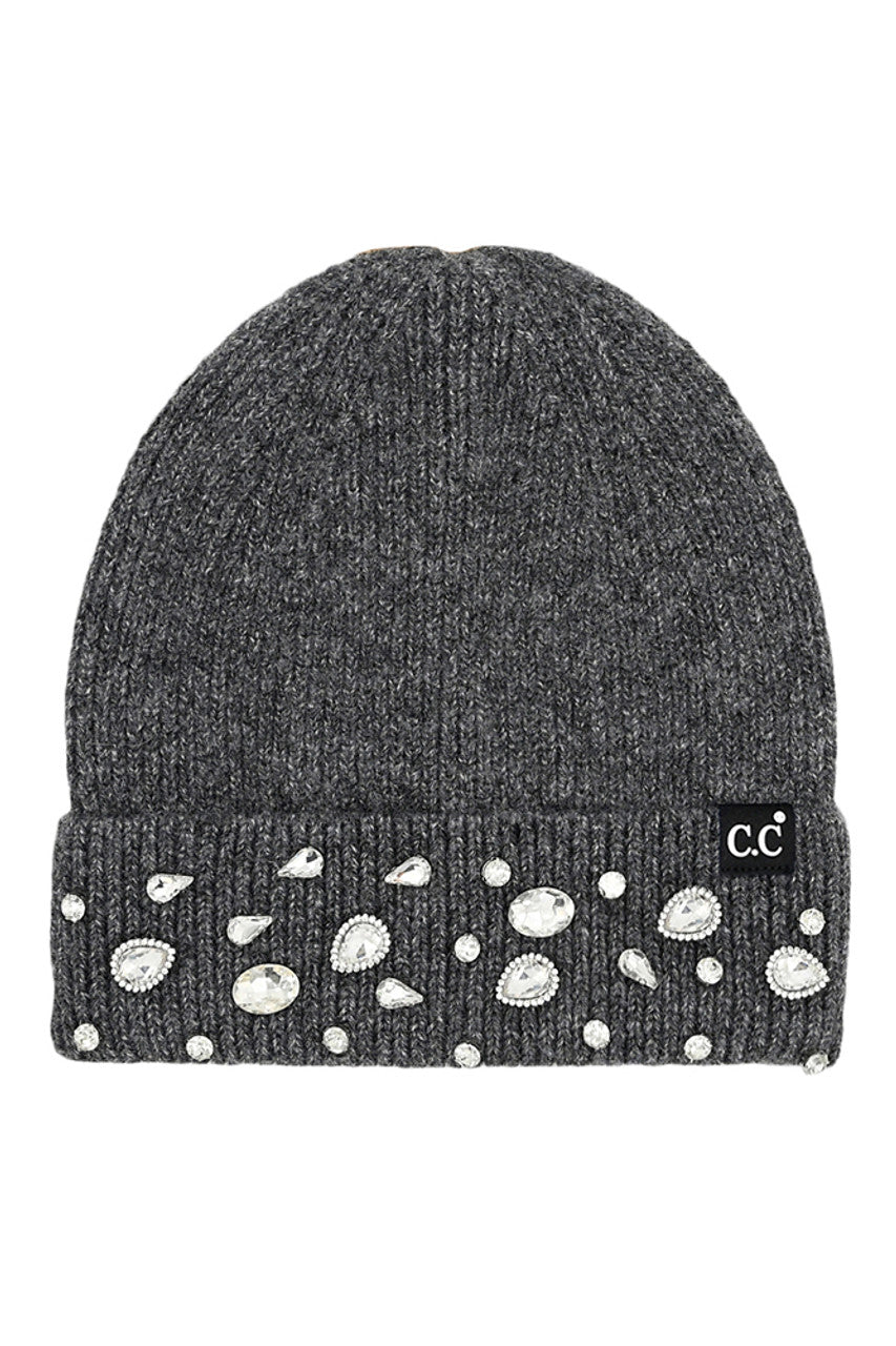 Dark Gray C.C Rhinestone Charm Beanie