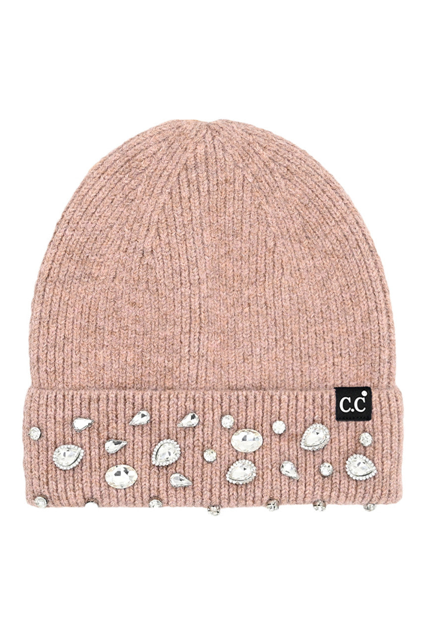 Dusty Rose C.C Rhinestone Charm Beanie