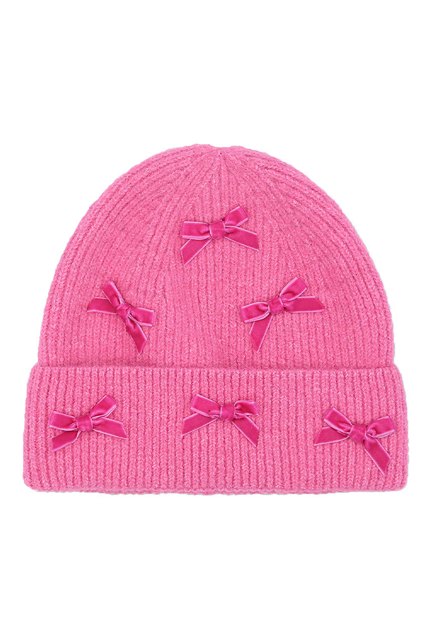 Pink C.C Mini Velvet Bow Cuff Beanie