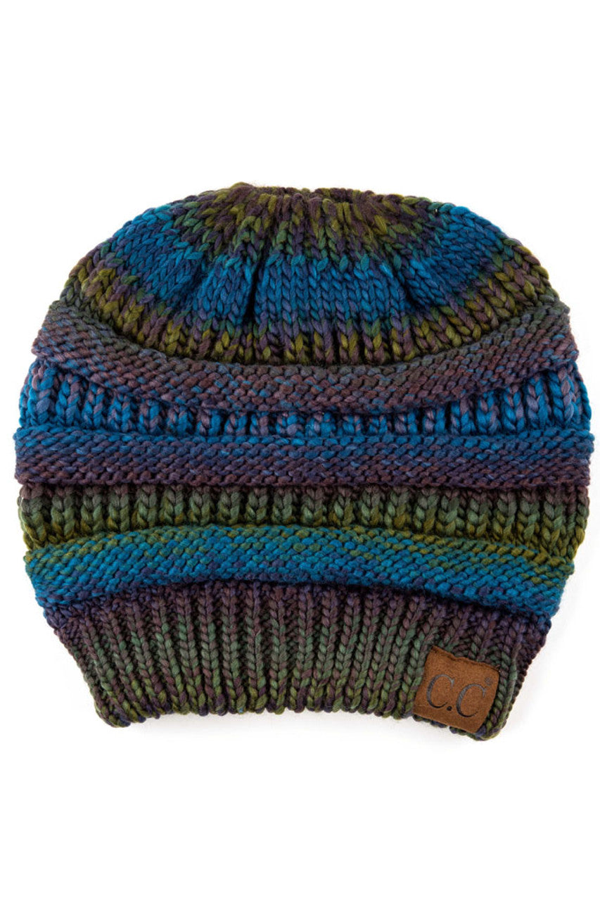 Teal Multi Color Cable Knit Beanie