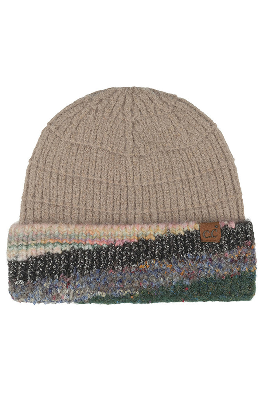 Taupe C.C Multi Marled Yarn Cuff Beanie