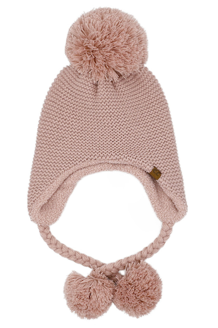 Rose C.C Knitted Trapper with Yarn Pom Beanie