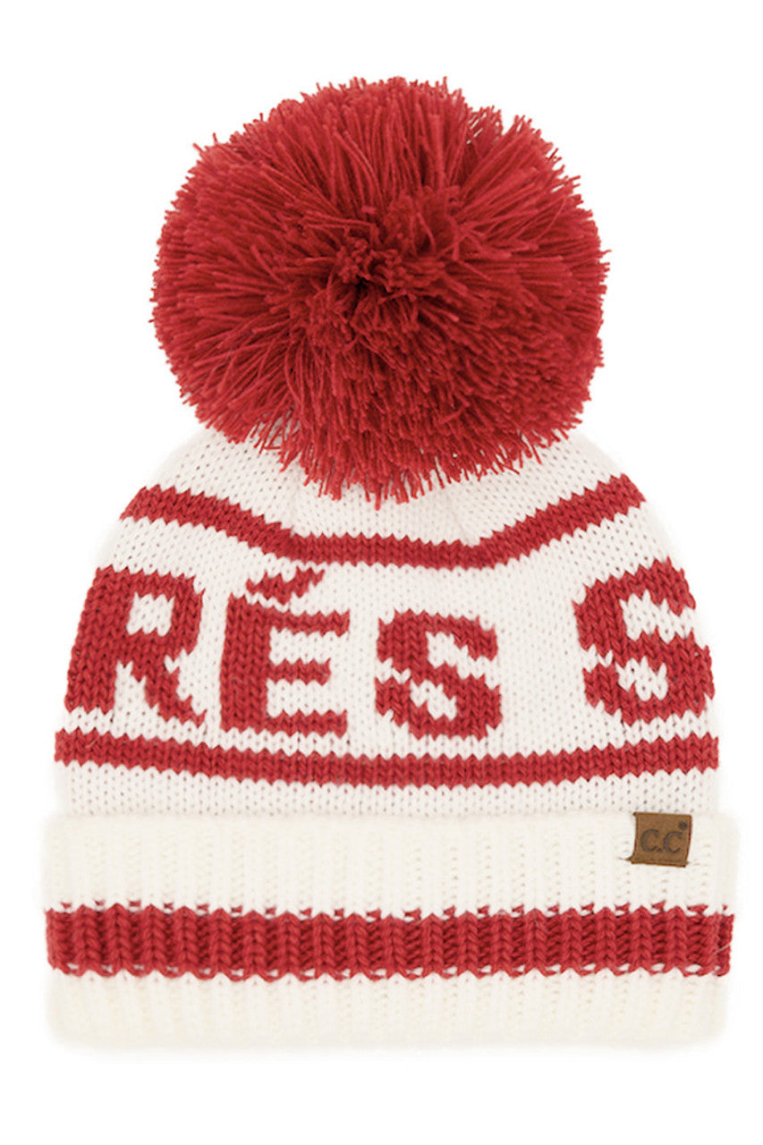Ivory C.C APRES SKI Lettering Yarn Pom Beanie