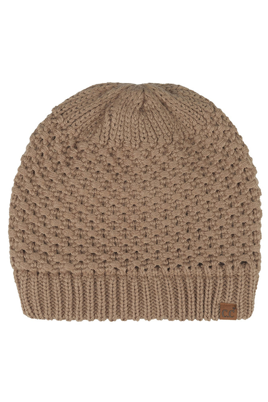 Taupe C.C Cross Cell Stitch Knit Satin Lining Beanie