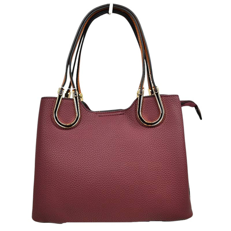 Dark Purple Textured Faux Leather Horseshoe Handle Women's Tote Bag, featuring an eye-catching textured faux leather exterior and a horseshoe-shaped handle. The bag has a spacious interior, perfect for days when you need to carry a lot of items. Its structure and design ensure that your items will stay secure even on the go.