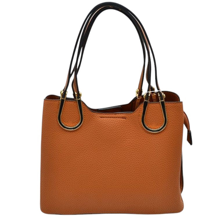 Textured Faux Leather Horseshoe Handle Women's Tote Bag