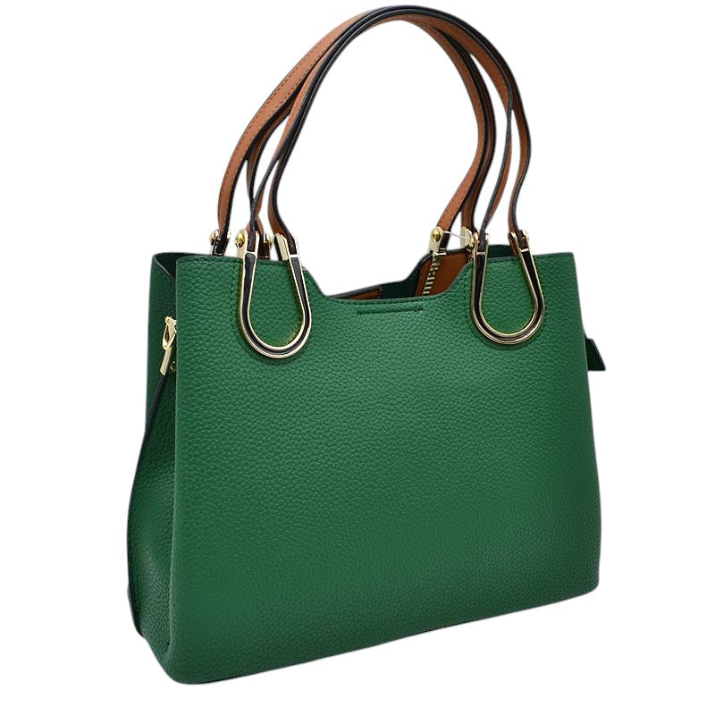 Textured Faux Leather Horseshoe Handle Women's Tote Bag