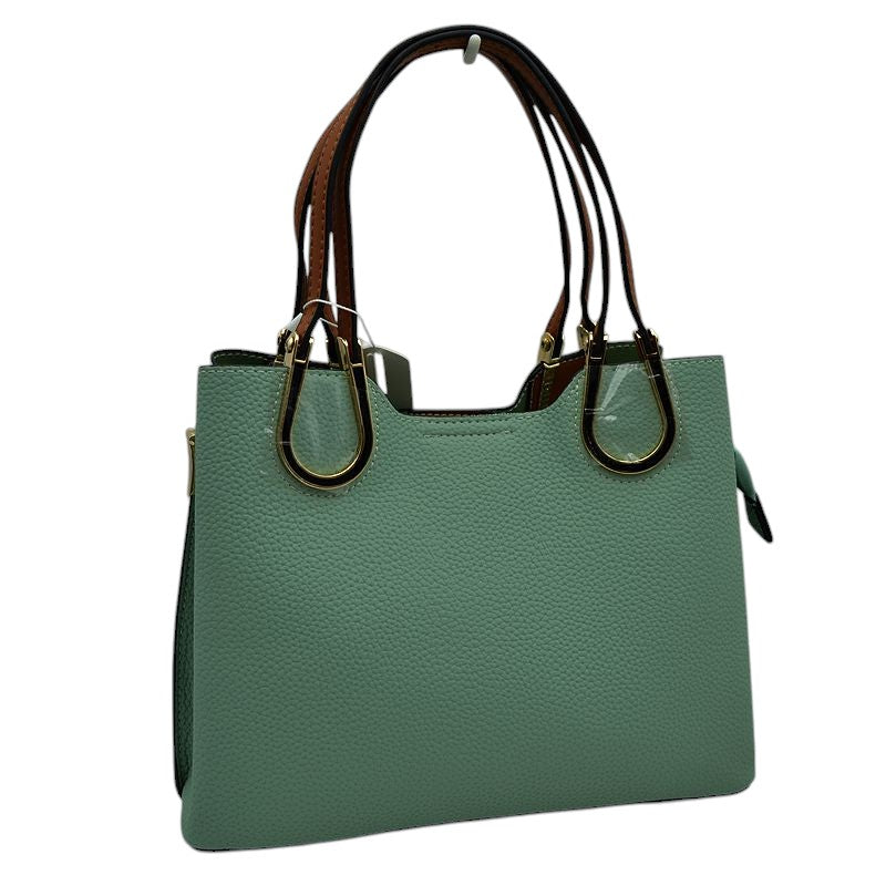 Textured Faux Leather Horseshoe Handle Women's Tote Bag