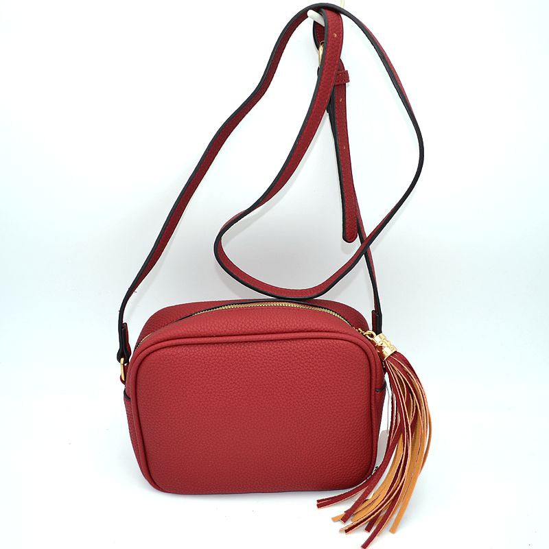 Pebbled Camera Crossbody Bag with Large Statement Tassel Accent - Crossbody Bags