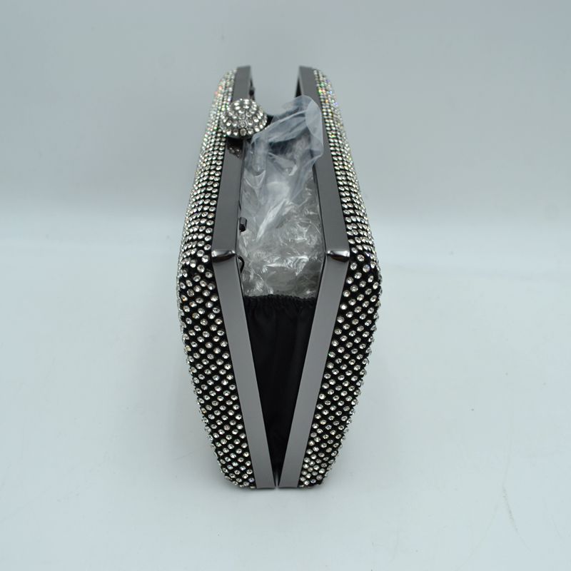 Grid Patterned Box Clutch with Jeweled Dome Clasp - Clutch Bags