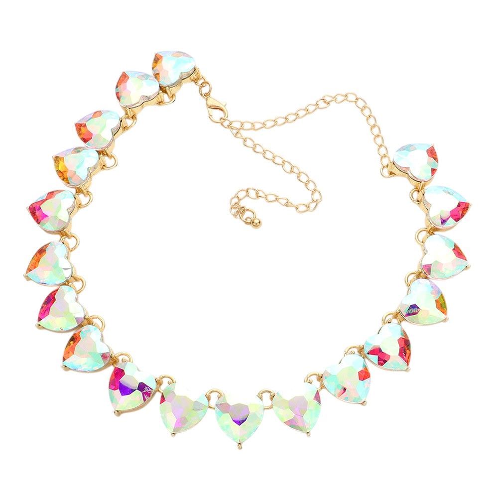 AB-Gold-Heart Stone Link Evening Necklace, put on a pop of color to complete your ensemble. Perfect for adding just the right amount of shimmer & shine and a touch of class to special events. Perfectly lightweight for all-day wear. Perfect Birthday Gift, Anniversary Gift, Mother's Day Gift, or Valentine's Day Gift.
