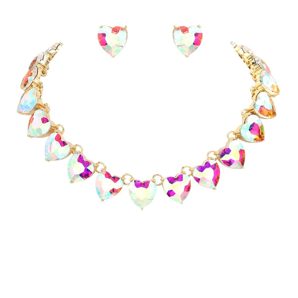 AB-Gold-Heart Stone Link Evening Necklace, put on a pop of color to complete your ensemble. Perfect for adding just the right amount of shimmer & shine and a touch of class to special events. Perfectly lightweight for all-day wear. Perfect Birthday Gift, Anniversary Gift, Mother's Day Gift, or Valentine's Day Gift.