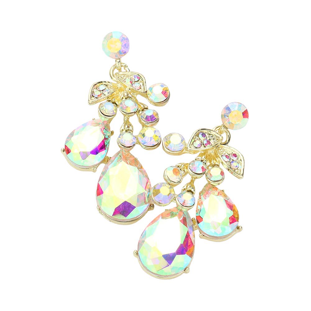 AB Gold Teardrop Stone Cluster Dangle Evening Earrings, these stunning pieces feature an elegant design and shimmering metal accents. Perfect for special occasions, they are sure to add style and elegance to any look, these earrings are sure to make a lasting impression. Gift a pair of these to someone you love.