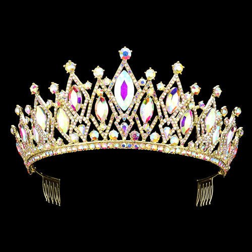 AB Gold Marquise Stone Accented Princess Tiara is exquisitely crafted with a marquise-cut stone set in a sleek metal band, this timeless piece adds a touch of classic elegance to any special occasion. Perfect for bringing a touch of regal elegance, shimmer and shine on your wedding day, Prom, Sweet 16, Quincenera, Novia