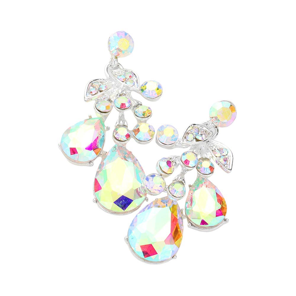 AB Silver Teardrop Stone Cluster Dangle Evening Earrings, these stunning pieces feature an elegant design and shimmering metal accents. Perfect for special occasions, they are sure to add style and elegance to any look, these earrings are sure to make a lasting impression. Gift a pair of these to someone you love.
