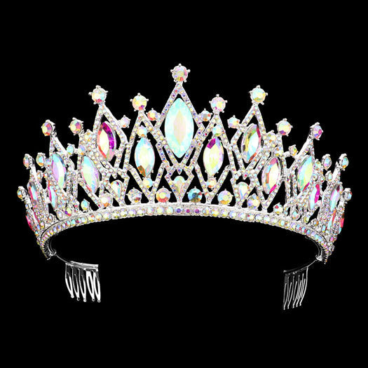 Ab Silver Marquise Stone Accented Princess Tiara is exquisitely crafted with a marquise-cut stone set in a sleek metal band, this timeless piece adds a touch of classic elegance to any special occasion. Perfect for bringing a touch of regal elegance, shimmer and shine on your wedding day, Prom, Sweet 16, Quincenera, Novia