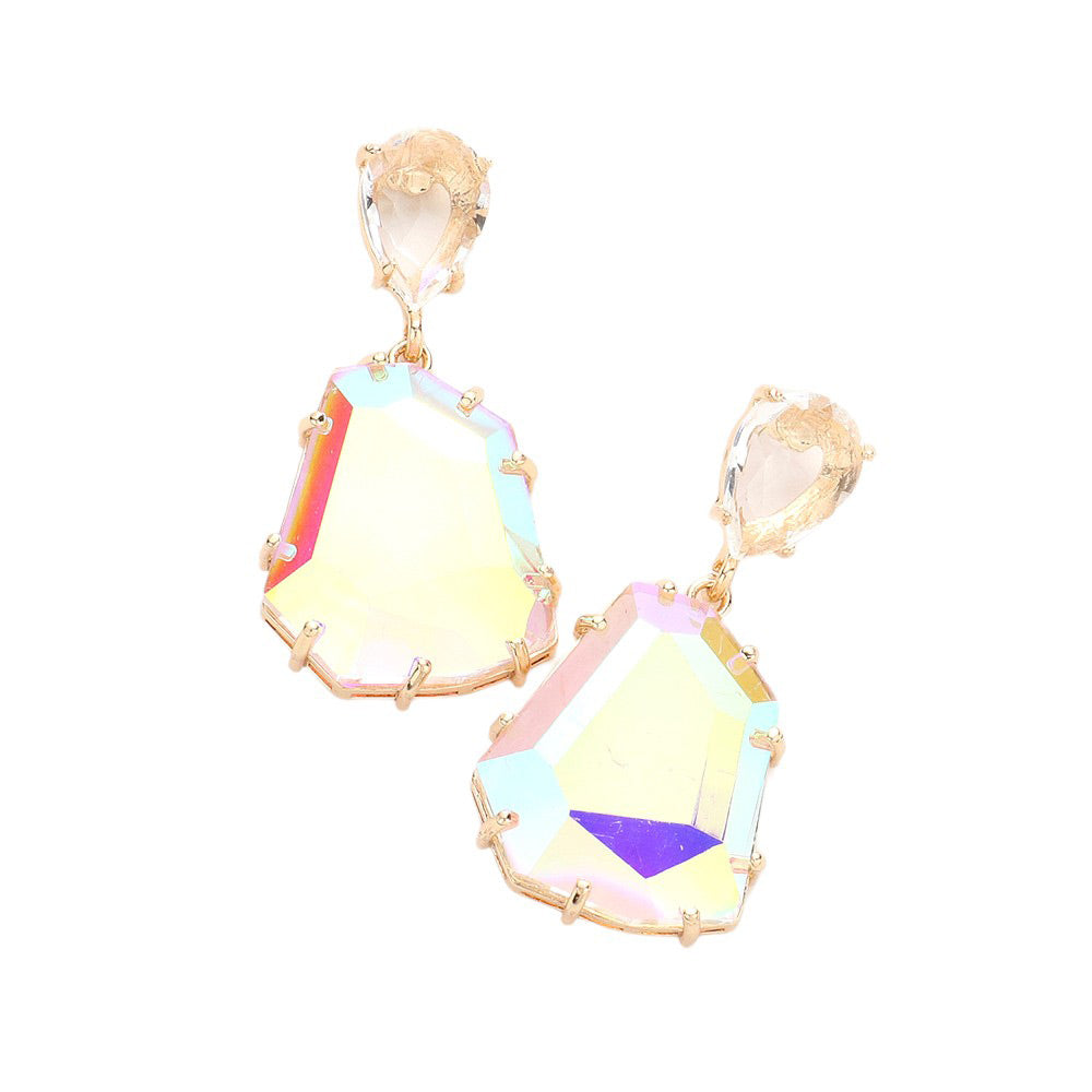 AB Teardrop Angled Stone Link Dangle Evening Earrings, These elegant earrings feature a unique design that will add a touch of sophistication to any outfit. The angled stones create a delicate and eye-catching look, while the dangle style adds movement and dimension. Perfect for formal evening event or a special occasion.