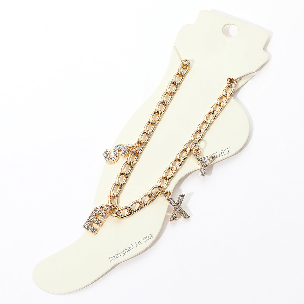 Madeline Love Clear, Gold SEXY Rhinestone Embellished Charm Message Anklet