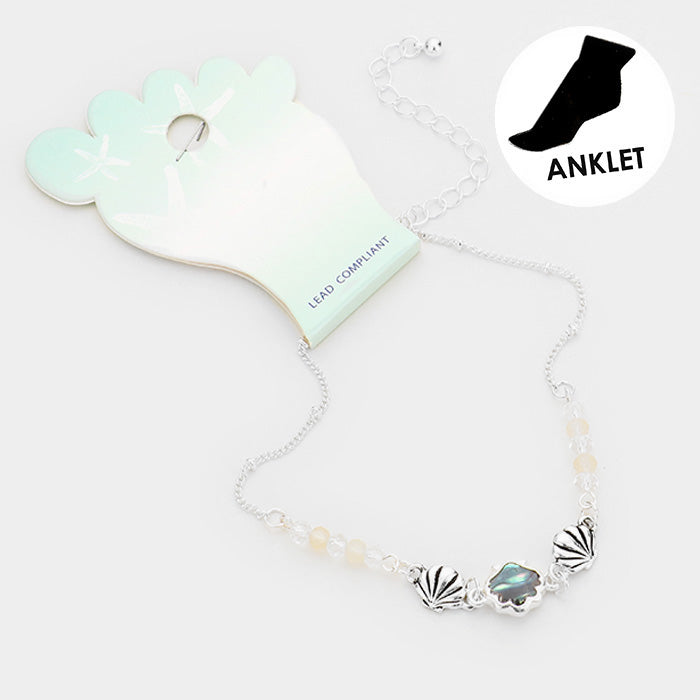 Madeline Love Abalone, Antique Silver Abalone Shell Bead Detailed Anklet - Anklets