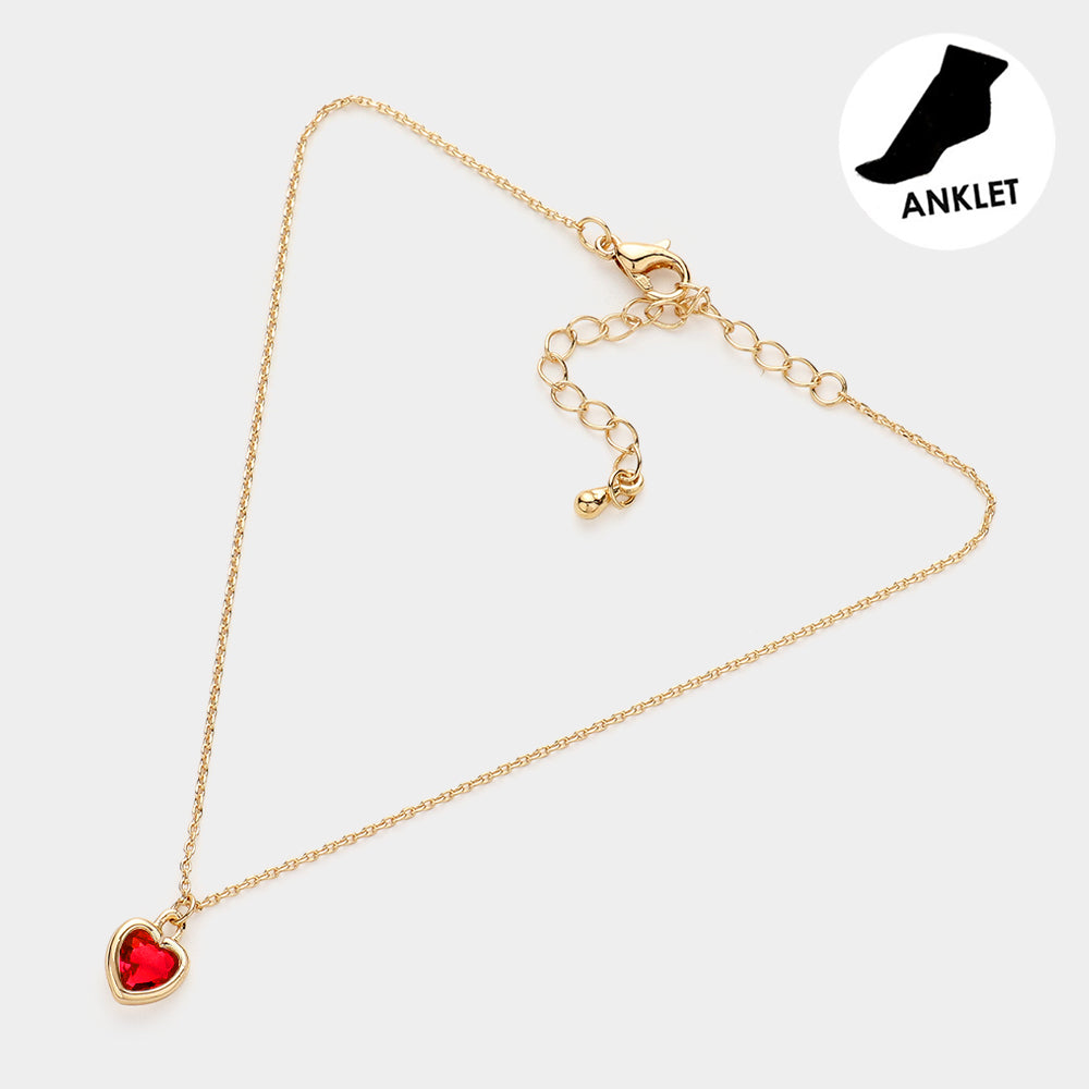 Heart Stone Charm Pointed Anklet - Gold Siam