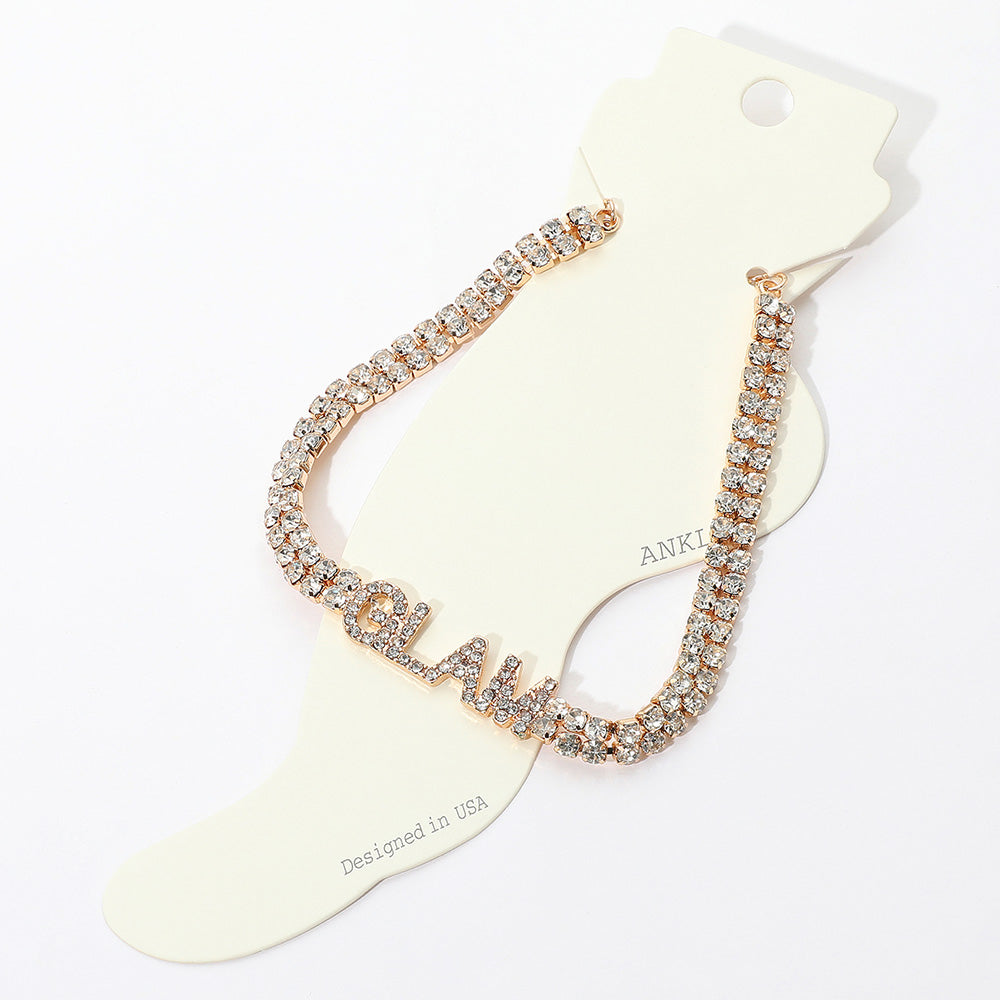 Madeline Love Clear, Gold Glam Message Rhinestone Evening Anklet