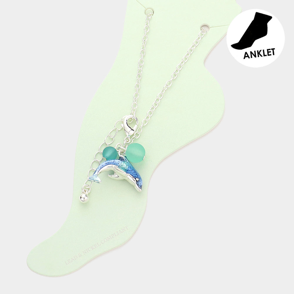 Blue 3D Dolphin Charm Anklet