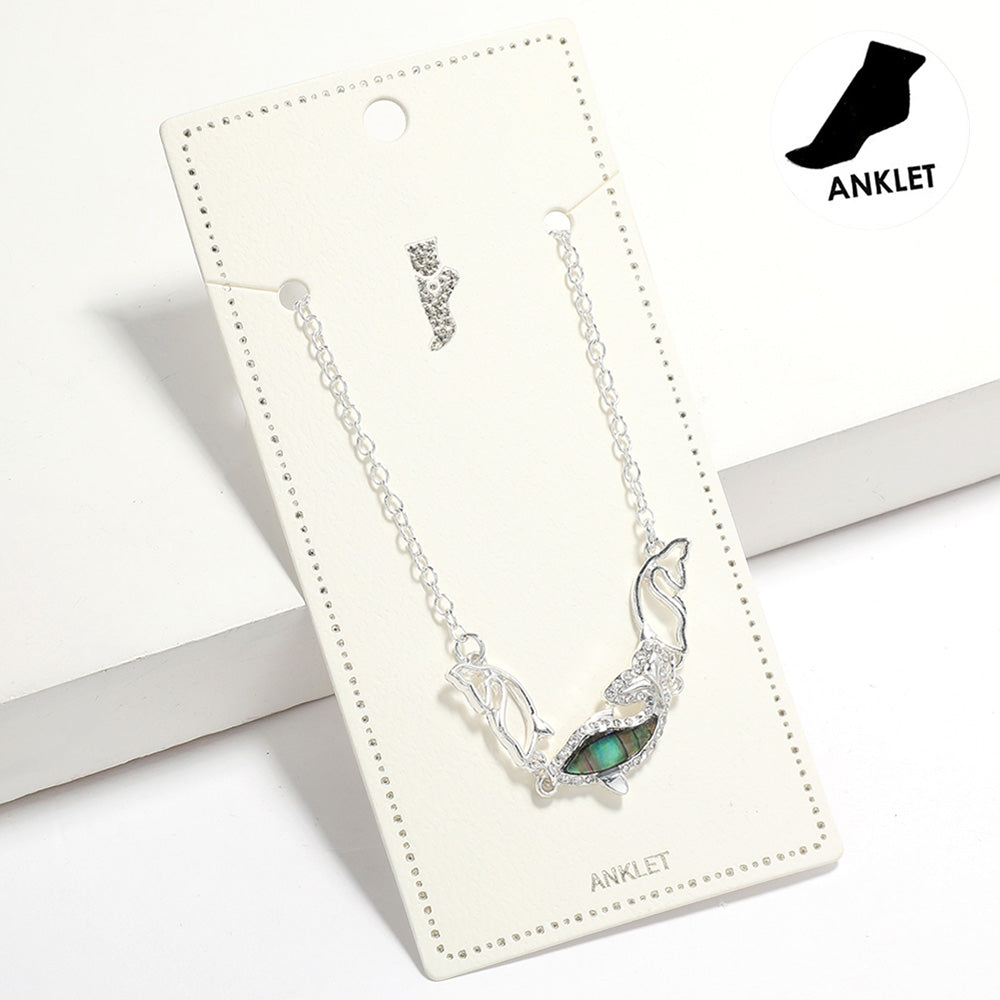 Madeline Love Abalone, Silver Abalone Dolphin Pointed Anklet - Anklets