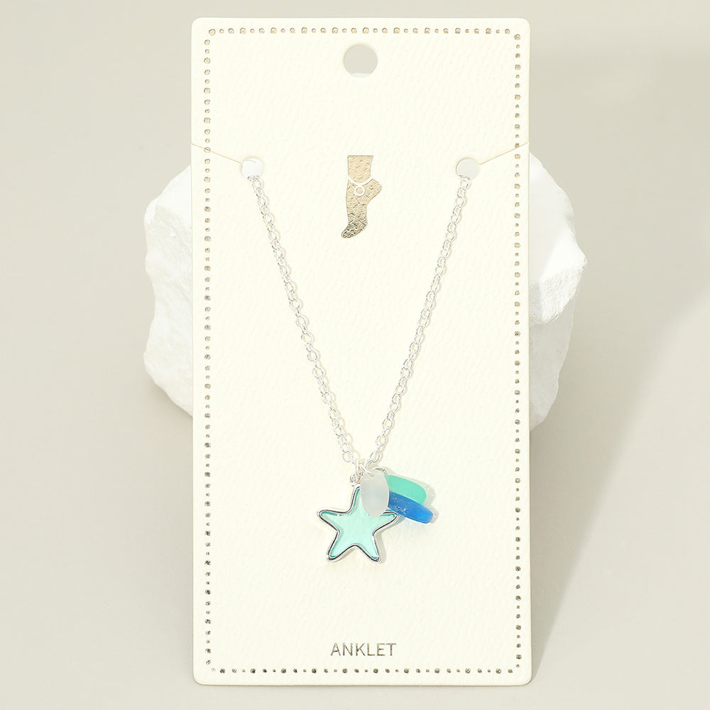Madeline Love Blue, Silver Sea Glass Starfish Charm Anklet - Anklets