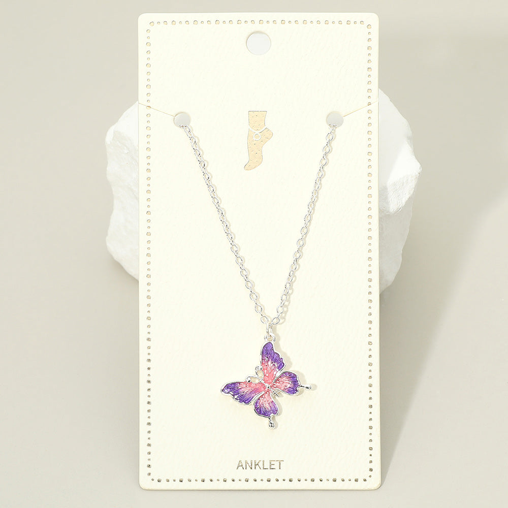 Madeline Love Purple , Silver Ombre Butterfly Charm Anklet - Anklets