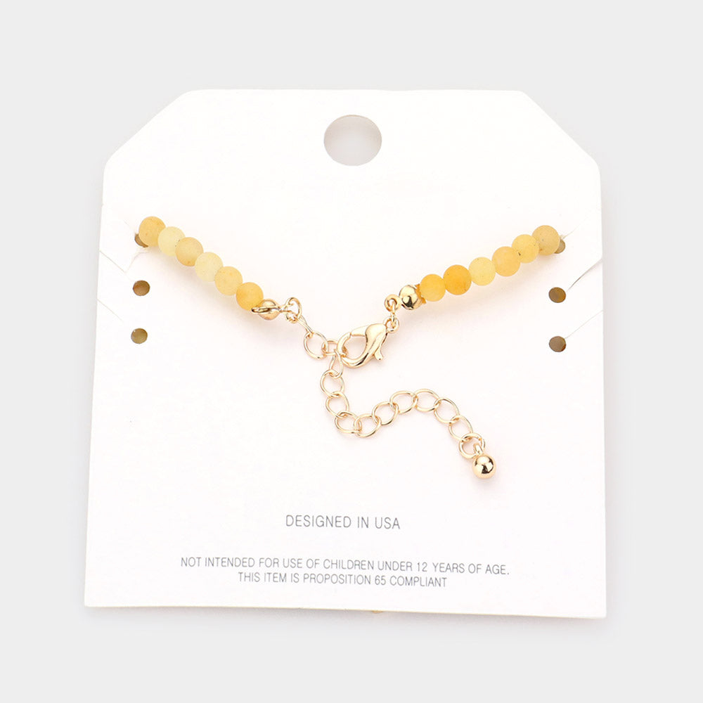 Enamel Heart Charm Semi Precious Stone Anklet