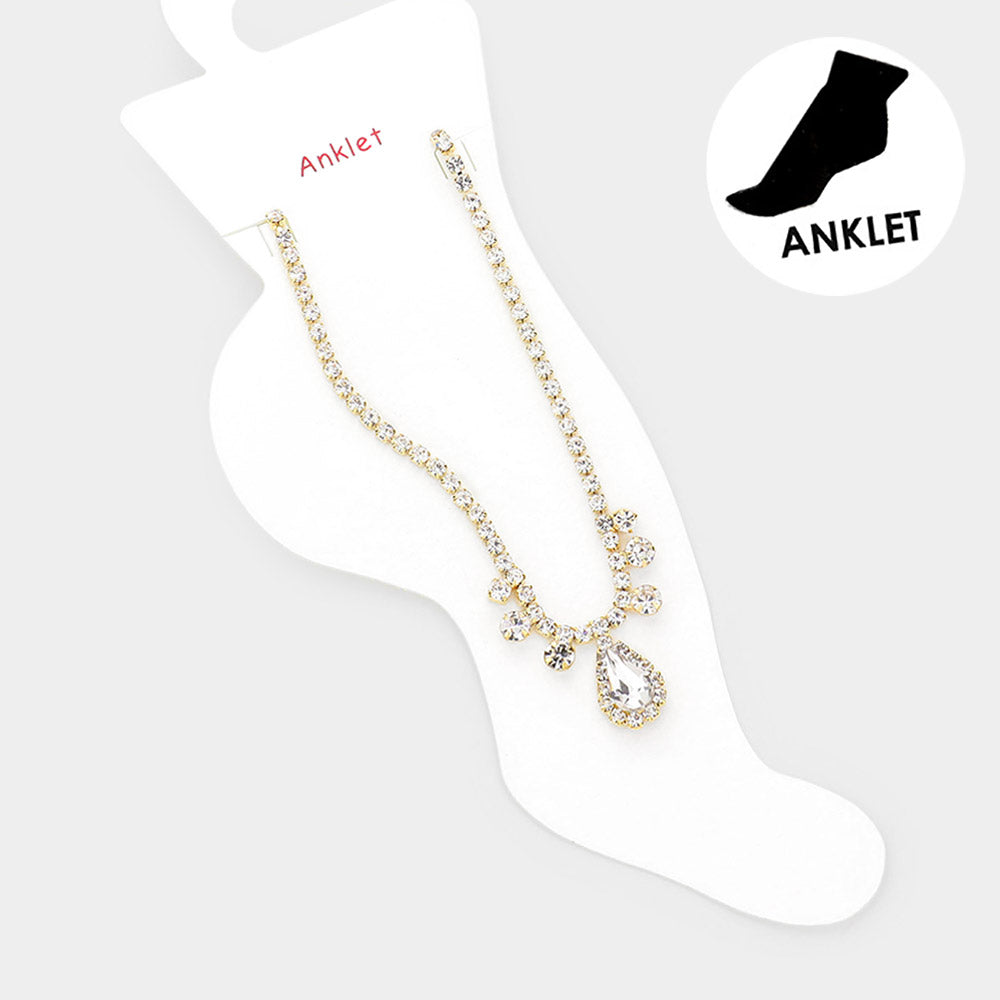 Madeline Love Gold Teardrop Stone Accented Evening Anklet - Anklets