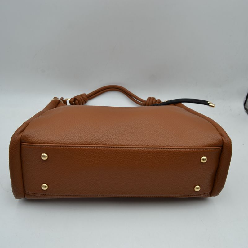 Slouchy Hobo Shoulder Bag with Knotted Strap Details and Gold-Tone Zipper Hardware - Shoulder Bag