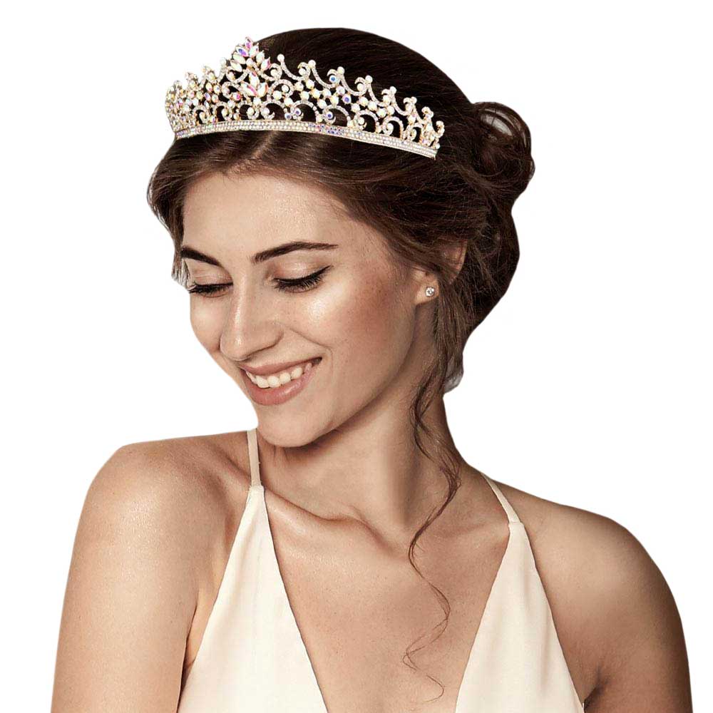 Ab Gold Marquise Round Stone Embellished Princess Tiara, this awesome princess tiara will make you the ultimate royal beauty and make you absolutely stand out to receive the best compliments on special occasions. It perfectly adds luxe to your outfit and makes you more gorgeous. It's easy to put on & off and durable. The stunning hair accessory is really beautiful, Pretty, and lightweight.