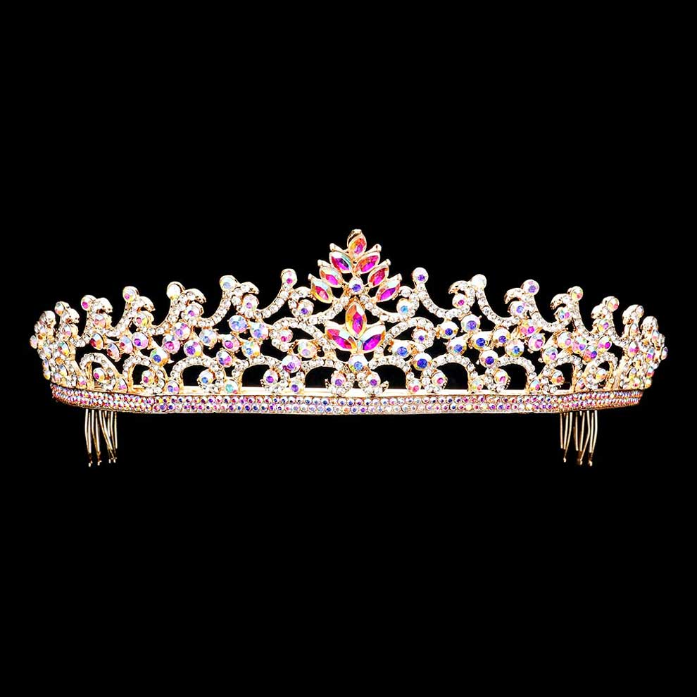 Ab Gold Marquise Round Stone Embellished Princess Tiara, this awesome princess tiara will make you the ultimate royal beauty and make you absolutely stand out to receive the best compliments on special occasions. It perfectly adds luxe to your outfit and makes you more gorgeous. It's easy to put on & off and durable. The stunning hair accessory is really beautiful, Pretty, and lightweight.