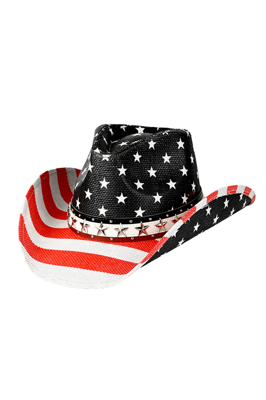 American C.C American Star Studs Trim Band American Cowboy Hat features authentic Western craftsmanship with patriotic detailing. The distinctive star-studded trim band showcases American pride while maintaining classic cowboy silhouette integrity. Crafted with premium materials for optimal shape retention and comfort, this hat provides essential sun protection without compromising on style. Perfect for rodeos, outdoor festivals, or elevating casual Western attire.