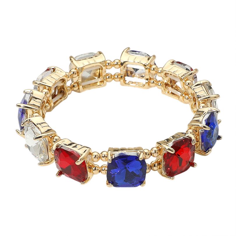 Multi Add a touch of shimmer to your look with this stretch bracelet featuring faceted square gemstones in a double-row design. Perfect for both casual wear and special occasions, it offers a blend of sophistication and comfort with its easy slip-on fit.