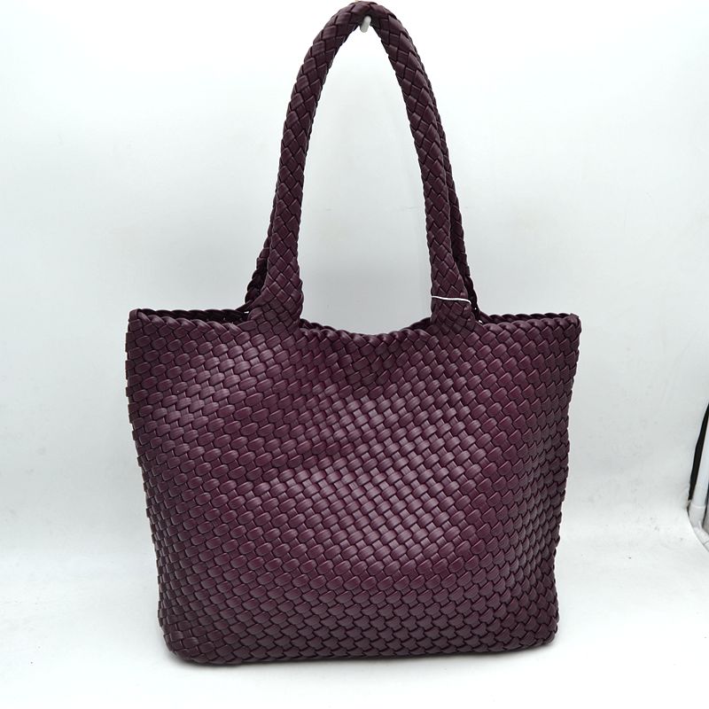 Woven Tote Bag with Matching Zipper Pouch - Wine - Tote Bag