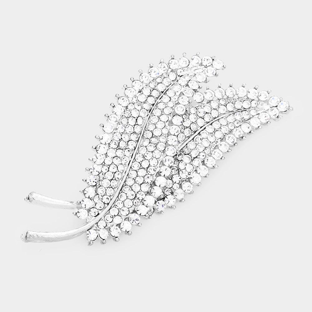 Madeline Love Silver Rhinestone Pave Double Leaf brooch - Brooches
