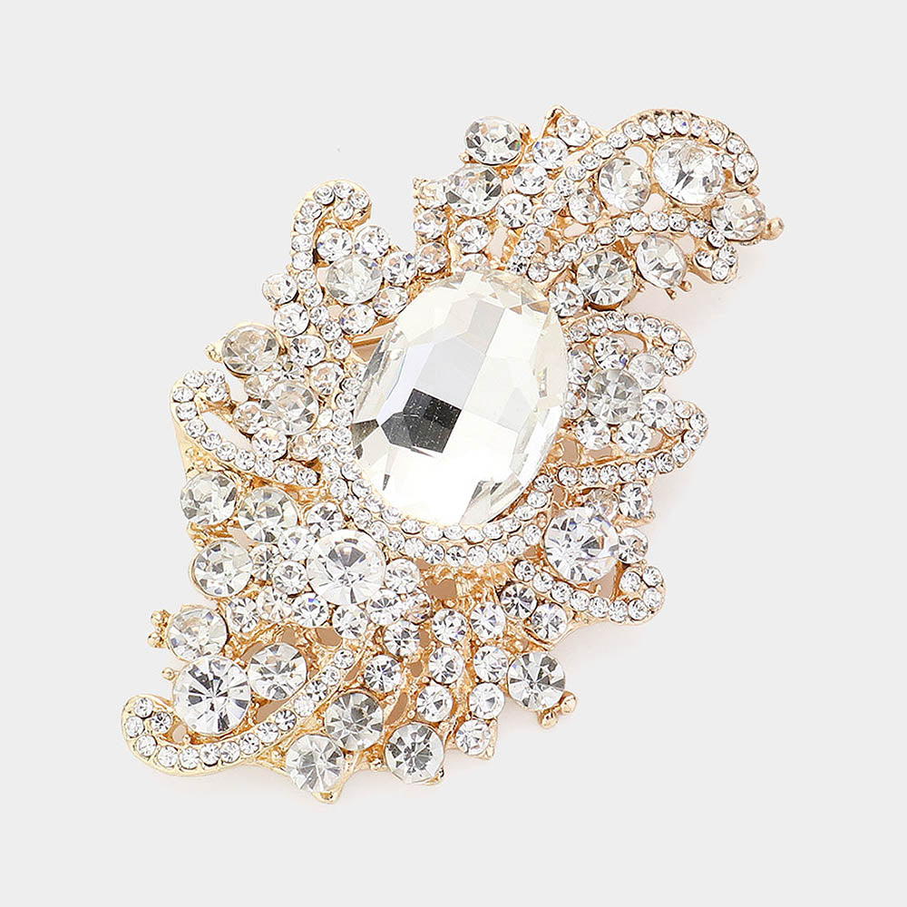 Madeline Love Gold Crystal Oval Accented Bouquet Pin Brooch