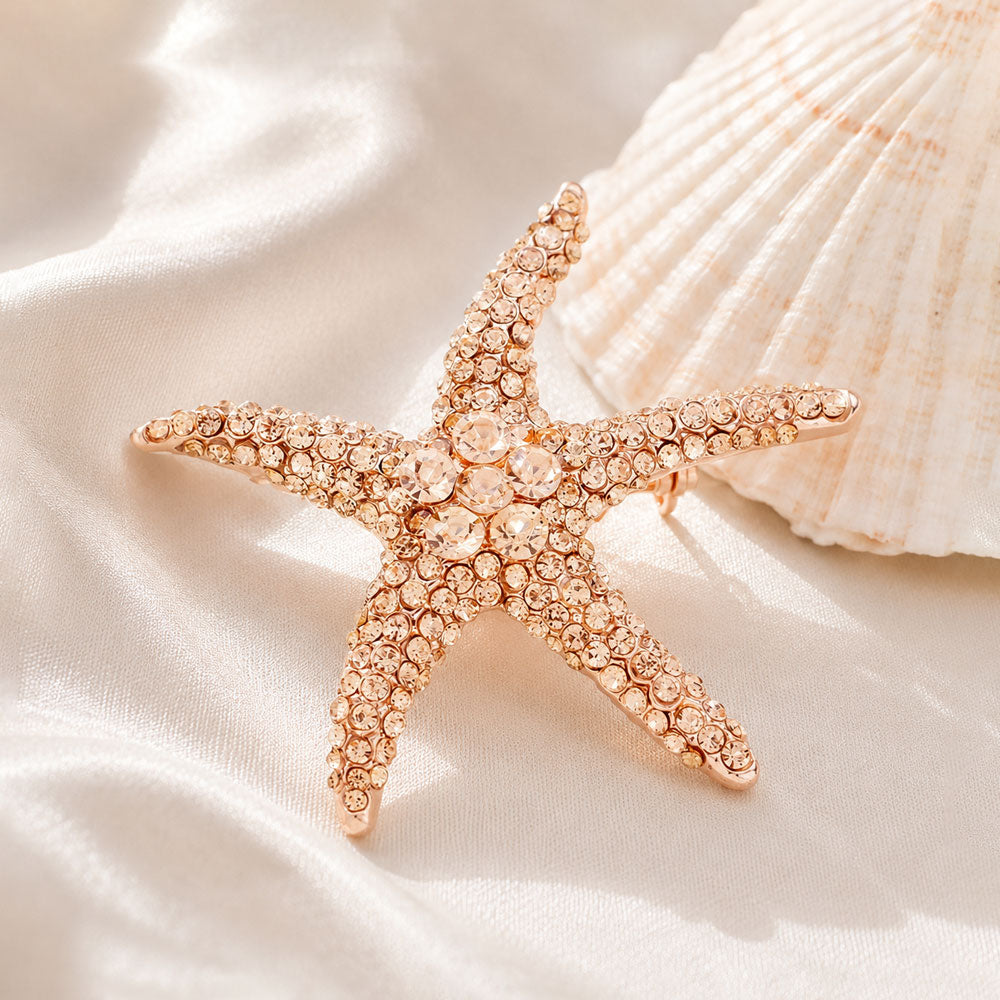 Madeline Love Peach, Rose Gold Pave Starfish Pin Brooch