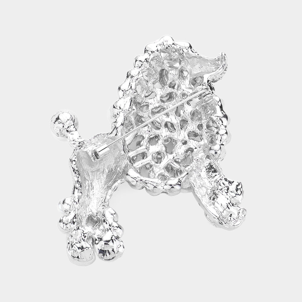 Madeline Love Gray, Hematite Crystal Pearl Poodle Brooch - Brooches - desc