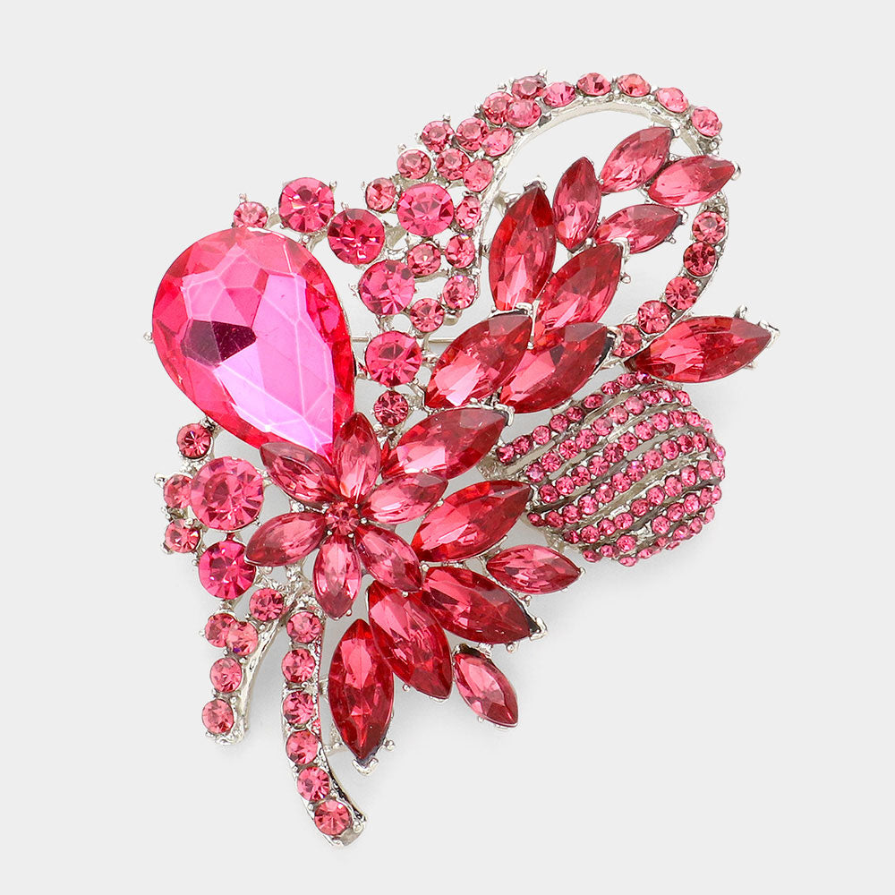 Madeline Love Fuchsia Glass Crystal Bouquet Brooch Pendant - Brooches