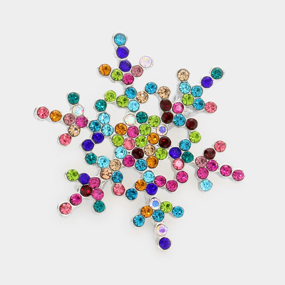 Madeline Love Multi Rhinestone Snowflake Pin Brooch - Brooches