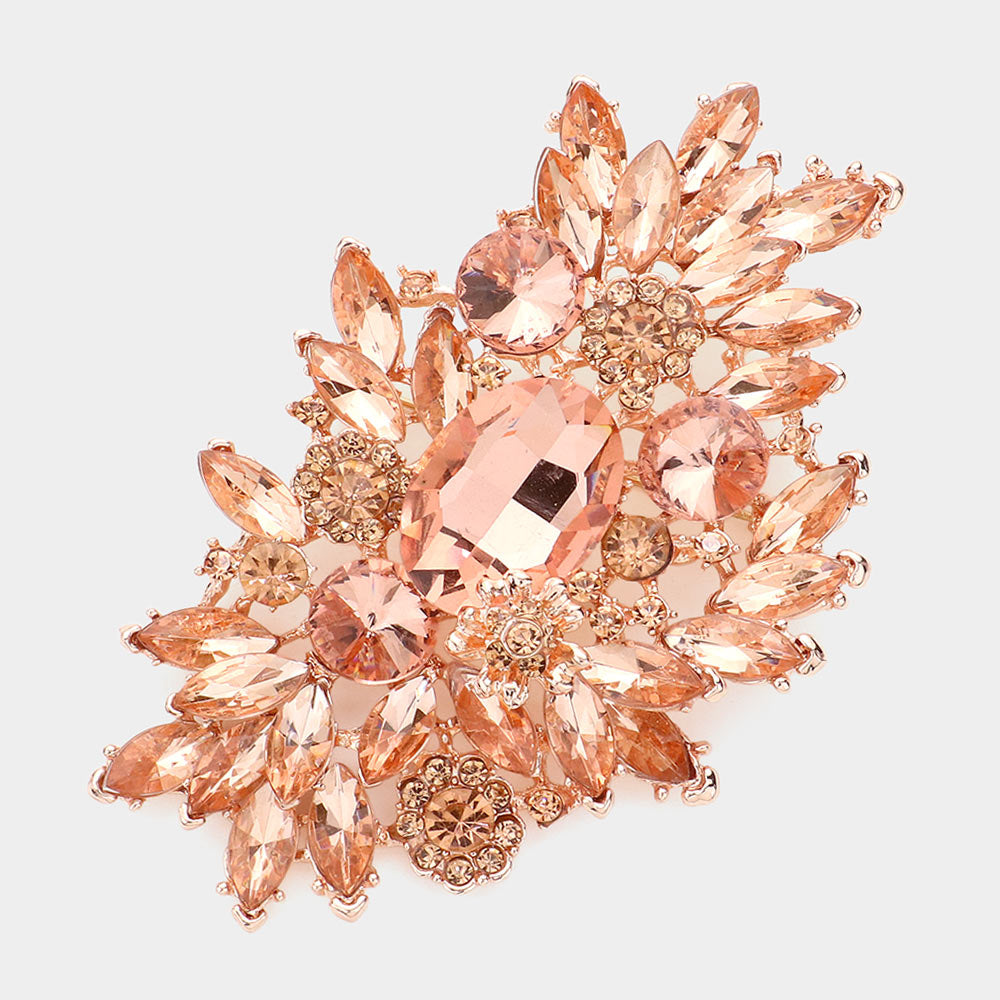 Madeline Love Peach, Rose Gold Glass Crystal Bouquet Pin Brooch