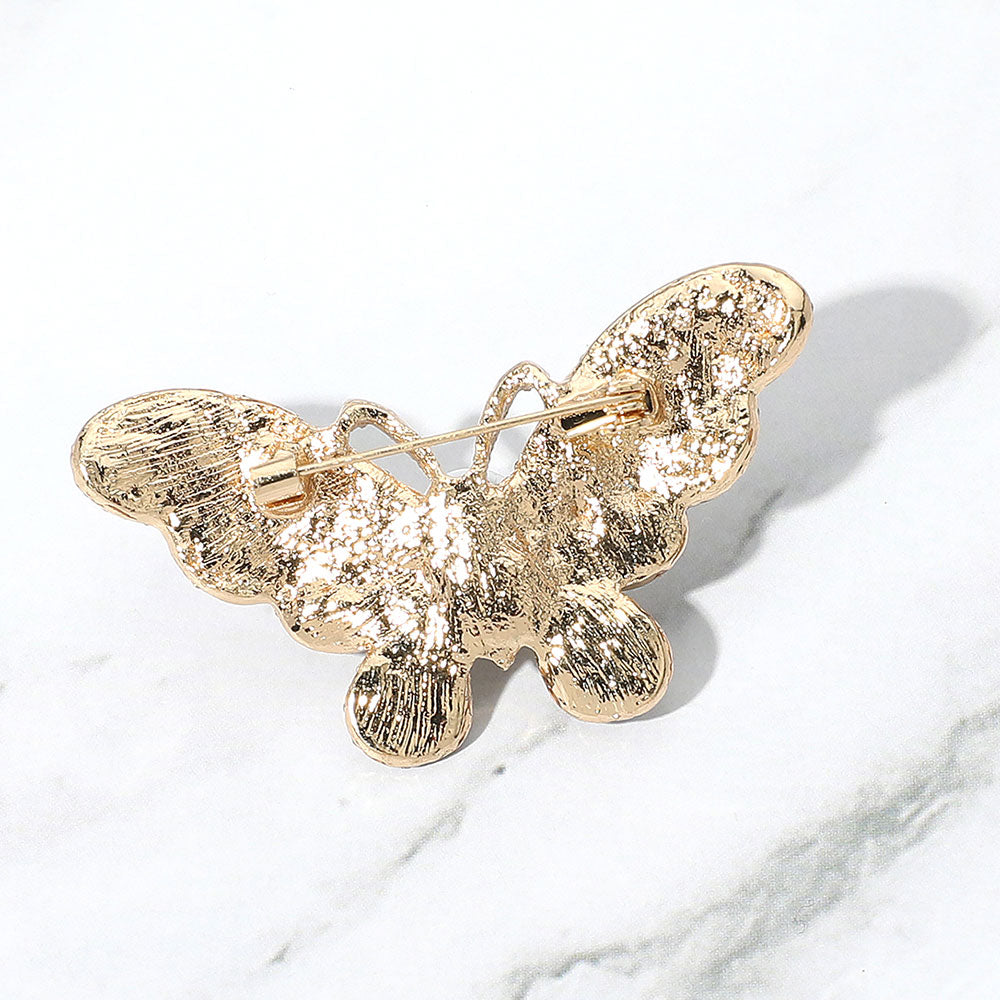 Madeline Love Gold Pearl Rhinestone Pave Butterfly Pin Brooch - Brooches - extra
