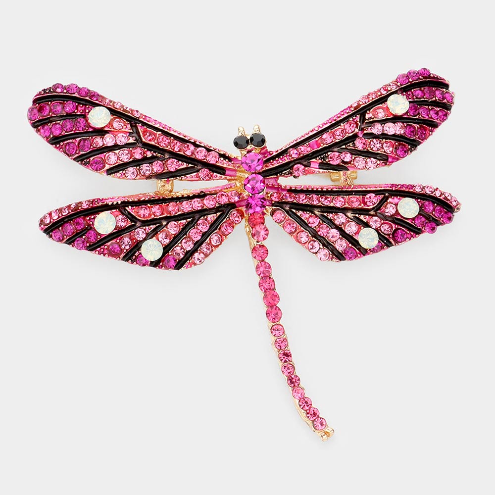 Madeline Love Fuchsia Stone Embellished Metal Dragonfly Pin Brooch - Brooches