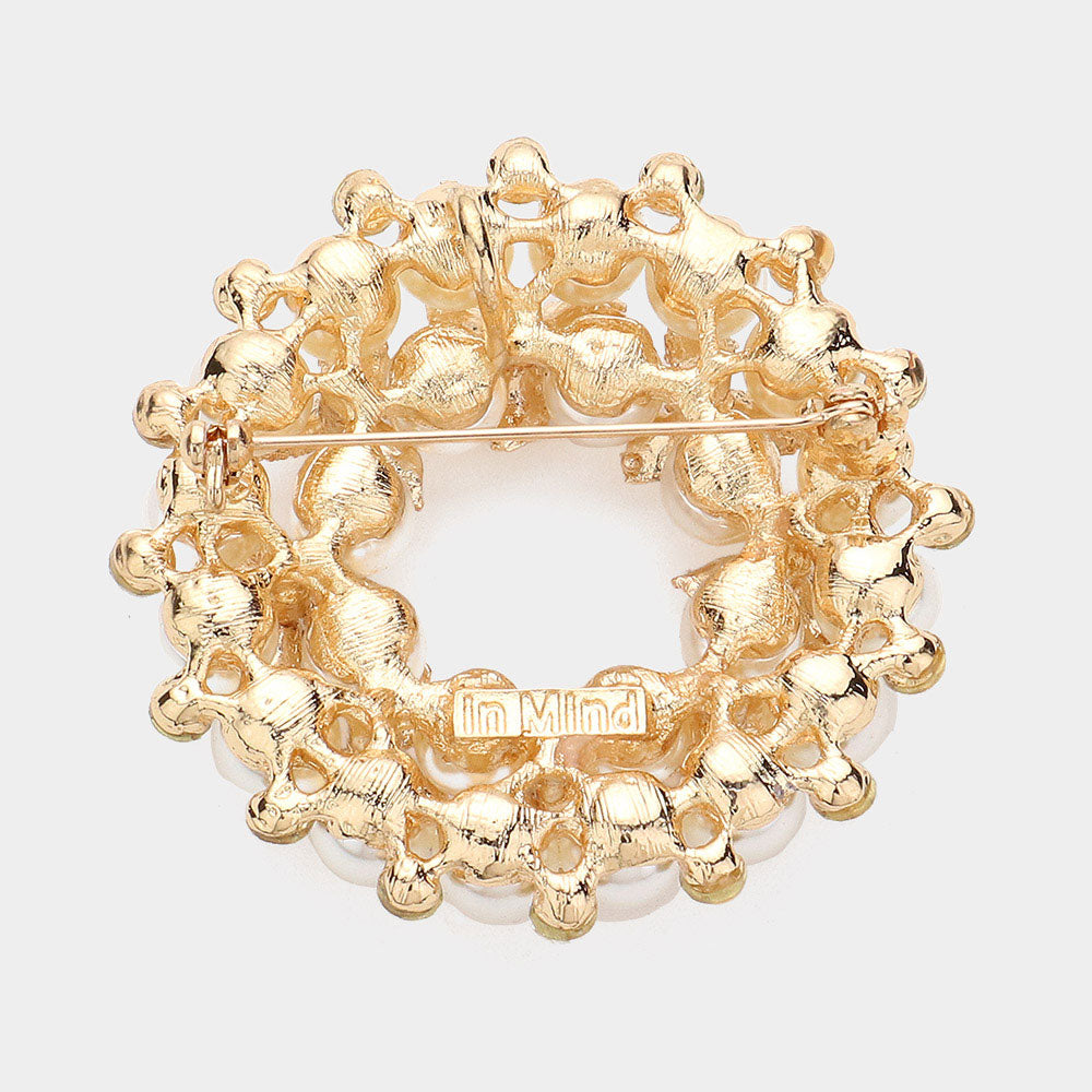 Madeline Love Gold, Pink Peal Embellished Pin Brooch - Brooches - extra